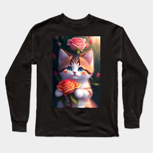 Adorable Cat Illustration- Modern Digital Art Long Sleeve T-Shirt